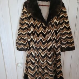 Vintage Chevron Pattern Mink Fur Coat